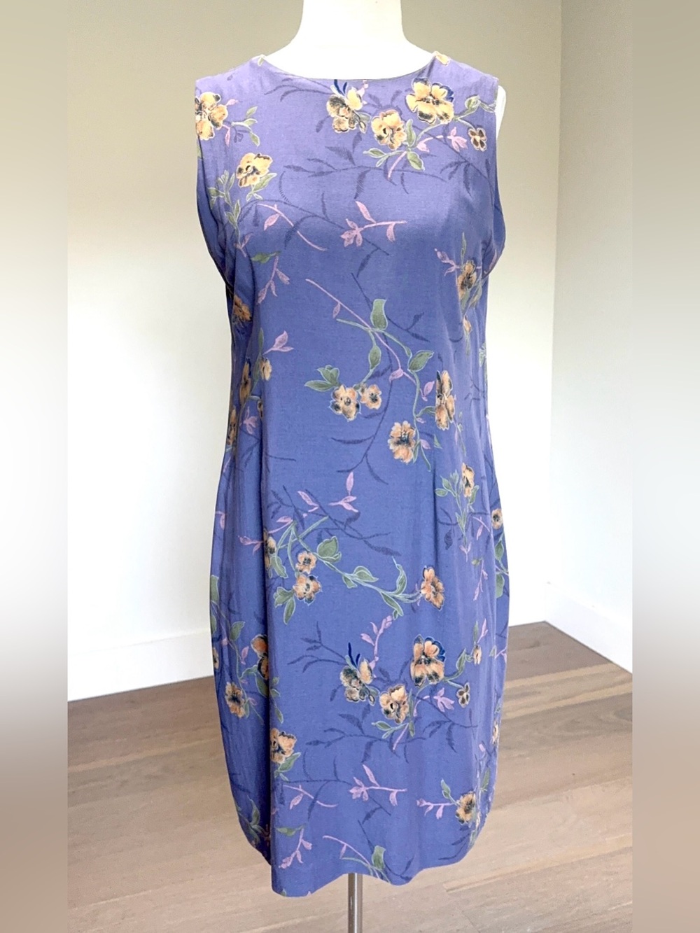 Sag Harbor L Floral Rayon Sleeveless Midi Dress Purple Mauve Yellow Pansies